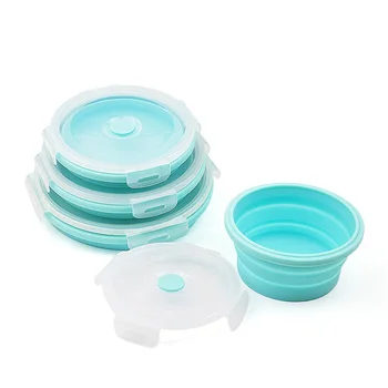 

50pcs Round Silicone Folding Portable Bento Box Collapsible Lunch Box for kid Food Dinnerware Microwave Food Storage Container