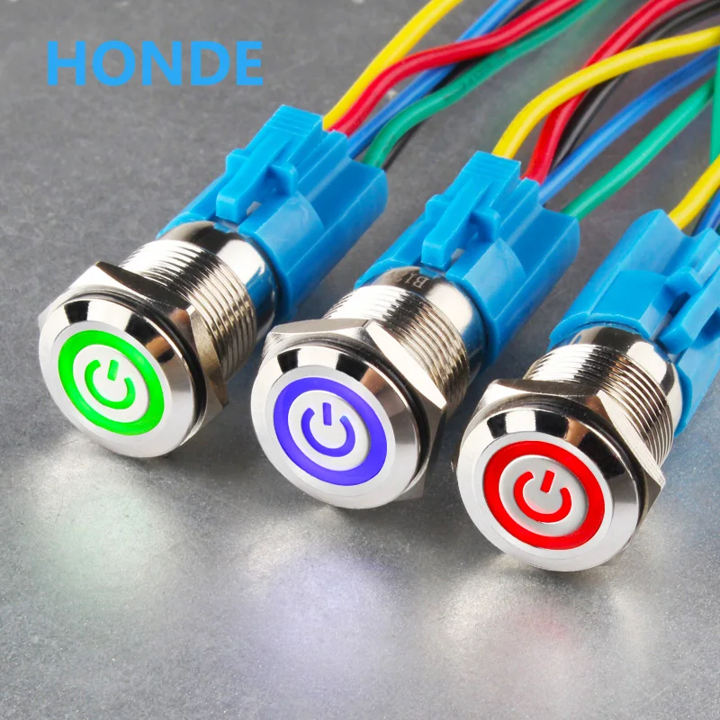 16mm Metal Push Button Switch LED power mark locking Latching Self
