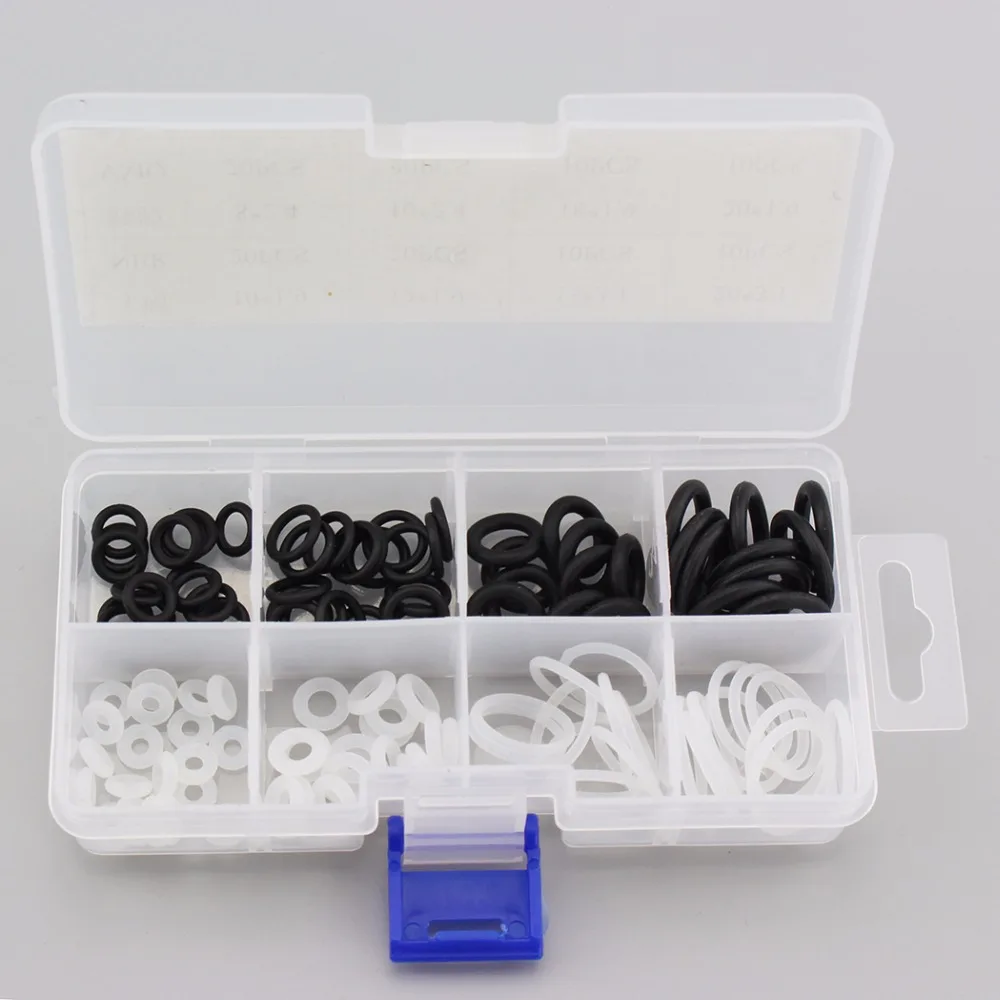 White Silicone VMQ O Ring Plus Black Natural Buna Rubber NBR O Rings Assortment Set Replacement