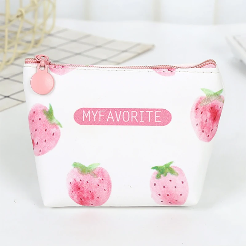 Милый короткий кошелек с клубничкой из мультфильма для девочек, кошелек с клубникой, милый кошелек с клубникой, сумка для монет для женщин