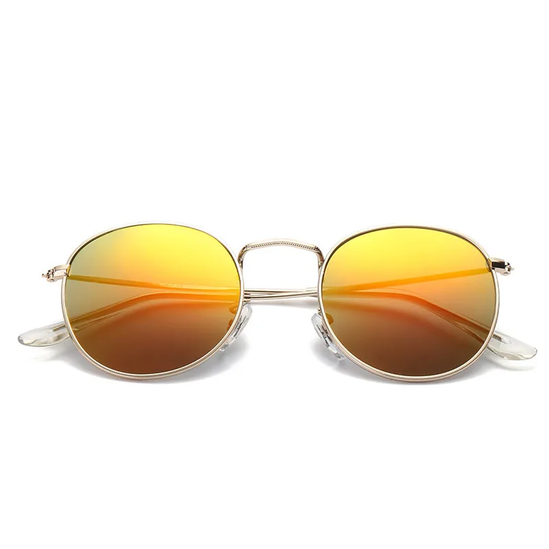 Солнцезащитные очки в золотой металлической оправе, женские зеркальные Круглые Солнцезащитные очки с покрытием, Светоотражающие Ретро солнцезащитные очки, брендовые дизайнерские трендовые очки - Цвет линз: Gold MirrorRed