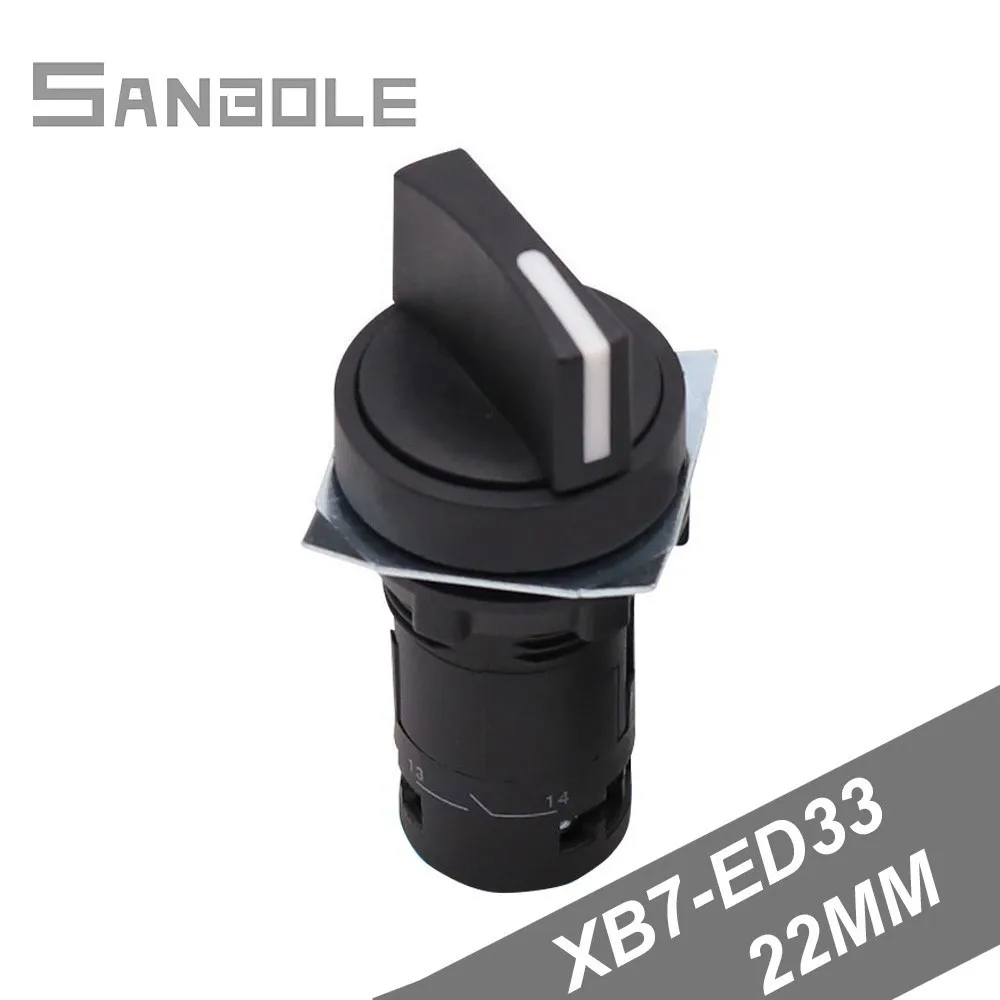 Interruptor Giratório de Botão Redondo Travamento Plástico Botão de Controle do Punho Posições Travamento Automático Preto Xb7-ed33 22 mm Pcs
