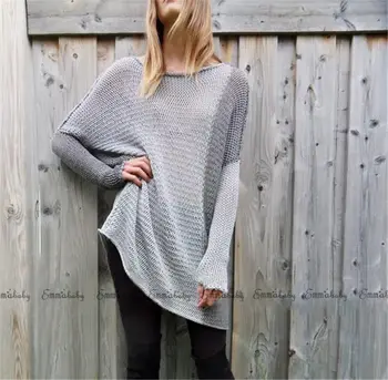 

Women Winter Knitted Jumper Gray Sweater Tops Pullover Knitwear Casual O Neck Patchwork Long Sweater