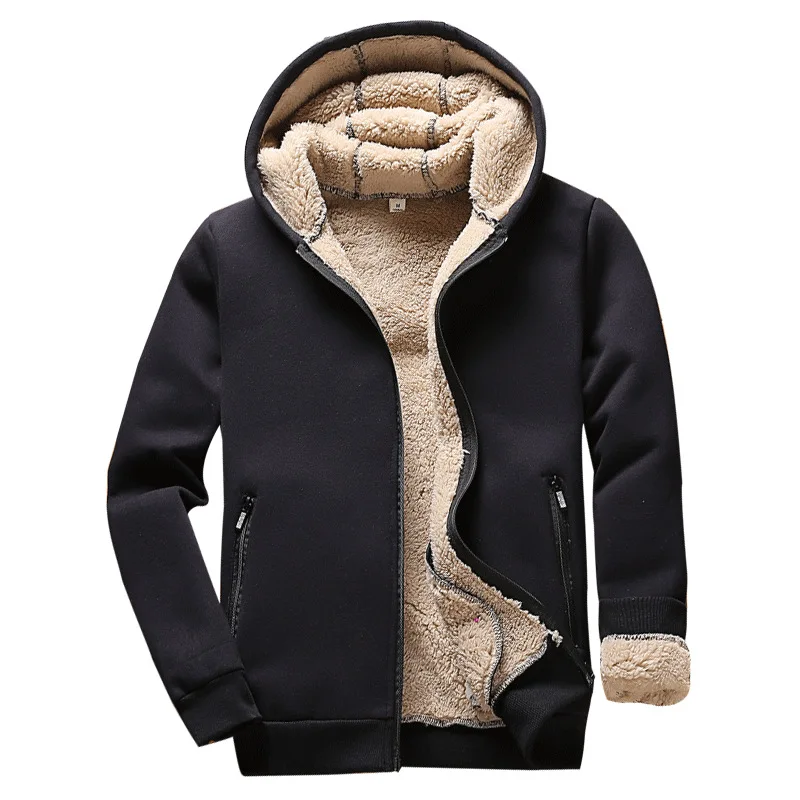 [HANGJIA] Winter Zipper Pullover Sherpa Hoodies Mens Teen