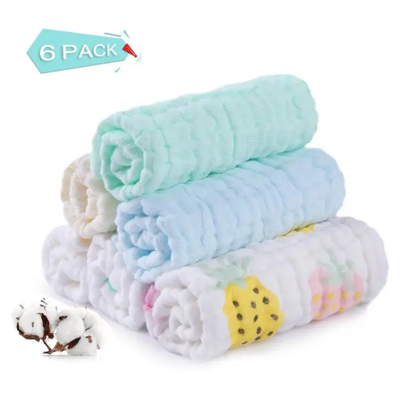 

6pcs/lot Baby Washing Towel Soft 6 Layers Gauze Cloths for Infant Saliva Towel Kids Feeding Handkerchief Absorbent Cotton Towels