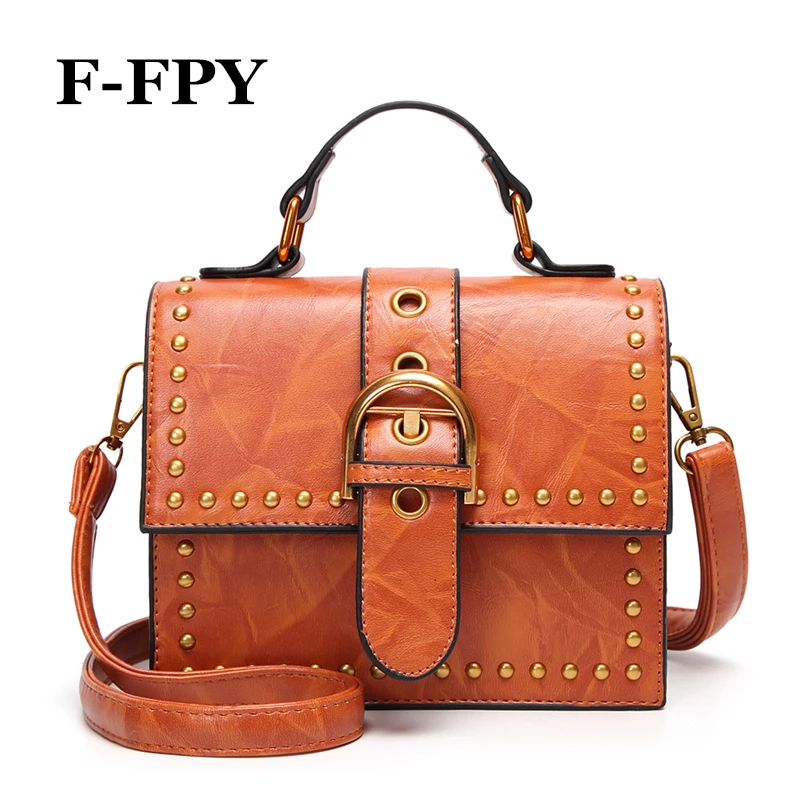 

Women Vintage PU Leather Handbags Female Rivets Satchels Shoulder Bags Brand Designer Ladies Cover Messenger Crossbody Bags sac