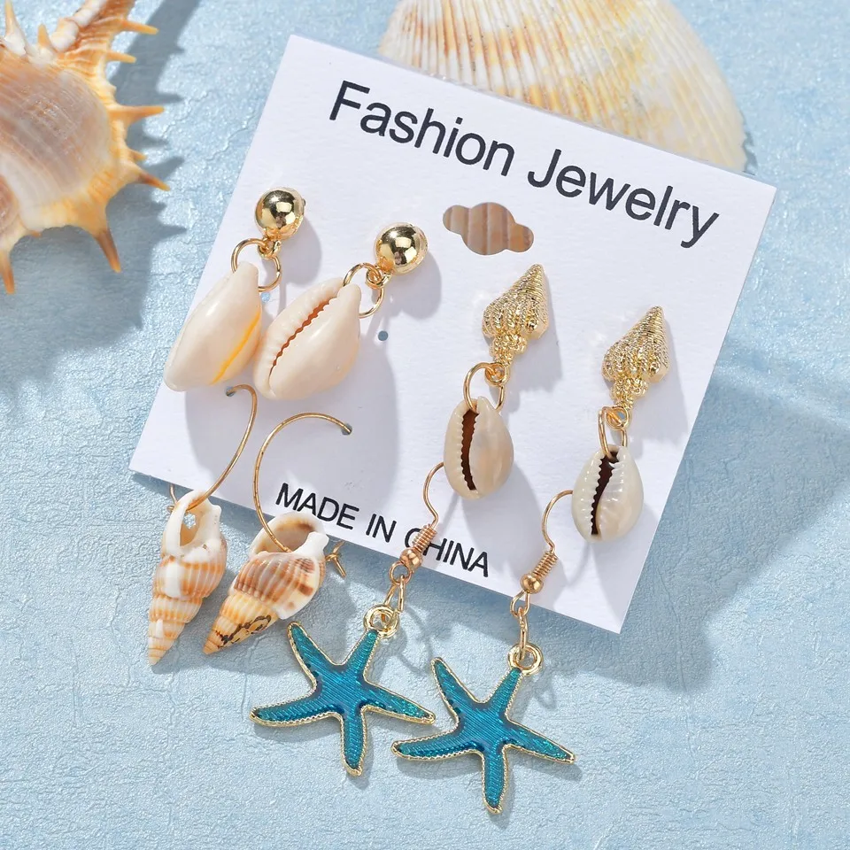 

New Bohemian Cowrie Shell Conch Drop Earrings Women Golden Geometric Irregular Starfish Conch Statement Brincos Fashion Jewelry