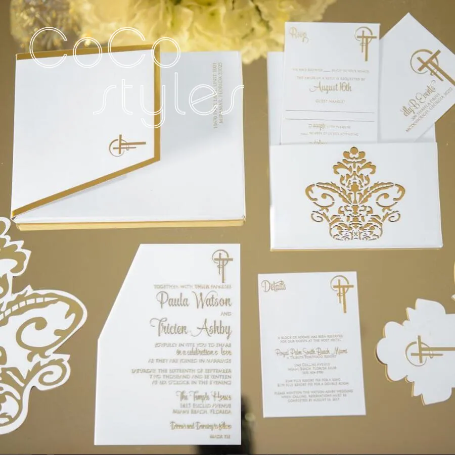  Cocostyles customized vintage die cut invitation card with envelope foiling liner for church weddin - 32891230858