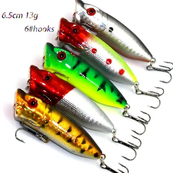 

100pcs 13g 6.5cm top water hard plastic popper fishing lures wobble pike bass trout peche fishing baits pesca fishing tackles