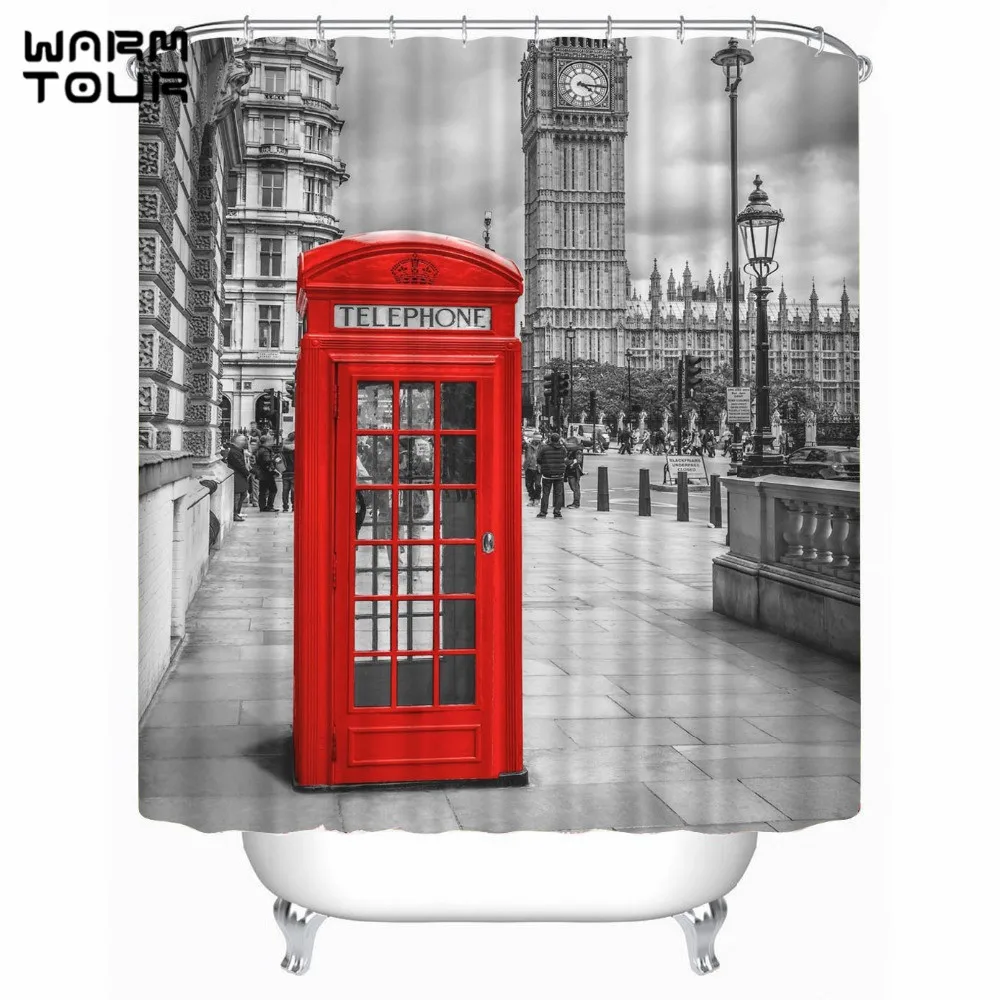 Теплая красная Телефонная будка и занавеска для душа Big Ben из ткани полиэстер ванной комнаты гостиной | Отзывы и видеообзор