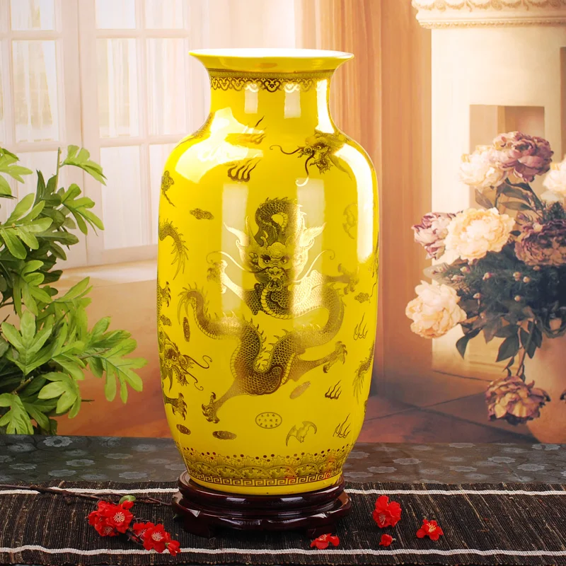 Высокая ваза Jingdezhen 60 см Напольная Керамическая антикварная с золотым Драконом и