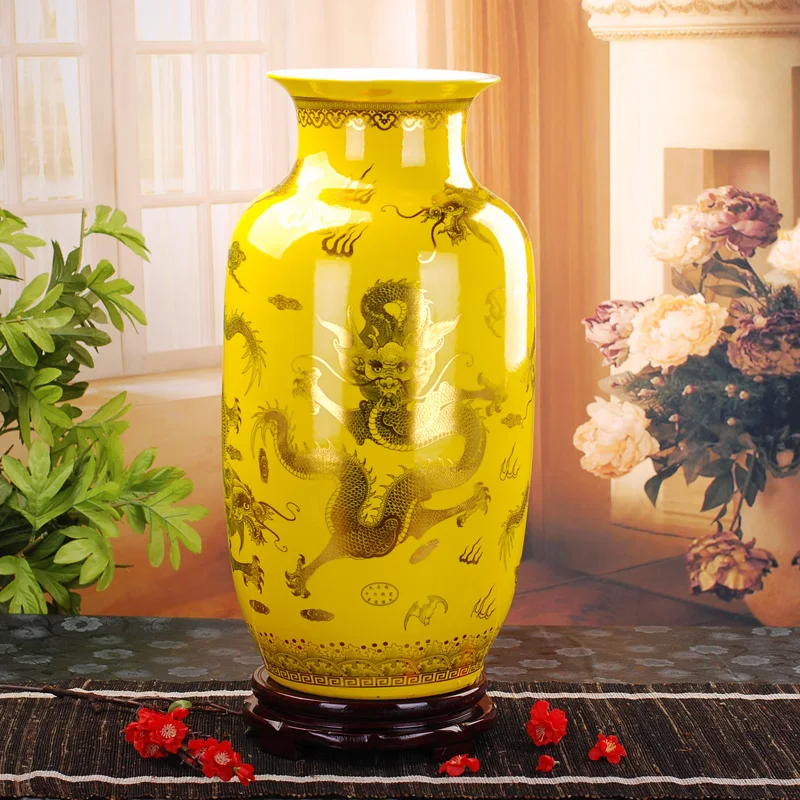 Jingdezhen 60cm wysoki wazon podłogi ceramiczne złoty smok Phoenix antyczny  wazon artykuły do wyposażenia wnętrz salon duża podstawa wazony|floor  vases|large floor vasesantique vase - AliExpress