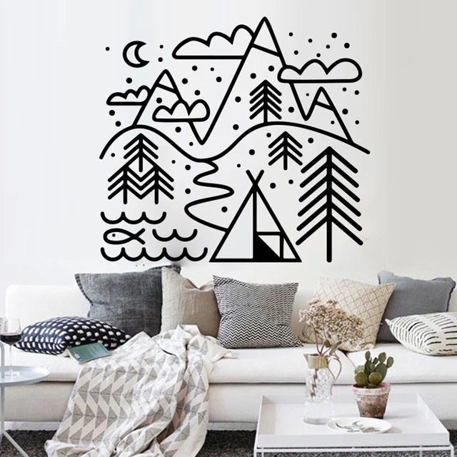 Large Wilderness Mountain Camping Teepee Tree Outdoor Wall Sticker