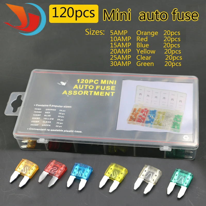 standard 120pcs/set  Auto Automotive Car Boat Truck Blade Fuse Box Assortment 5A 10A 15A 20A 25A 30A Power tool accessories vehicular 4 80w 4 channel high power class ab automotive audio conversion amplifier automotive power amplifier