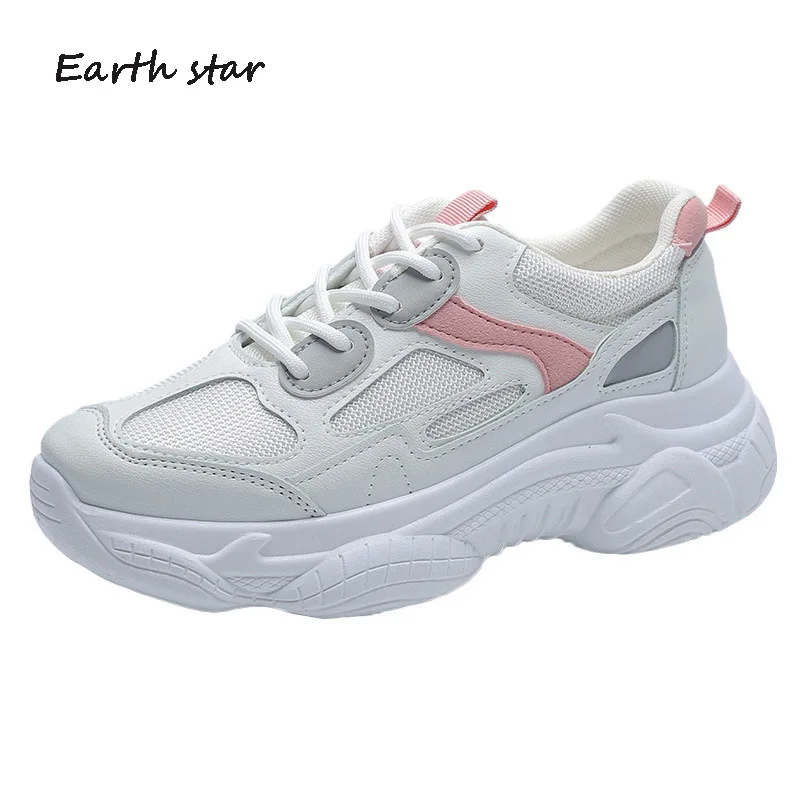 

White Shoes Women Clunky Sneakers Platform zapatos de mujer Spring New chaussures femme Lady footware Increased Shoes Patchwork