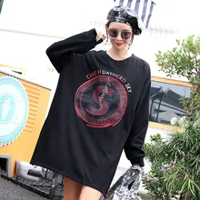 Осень счетчик заха женский ретро гонконг стиль свободный круглый воротник средней длины печати платье