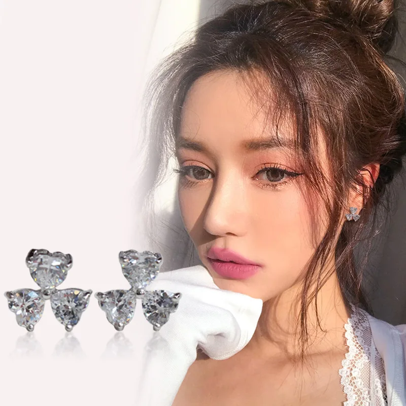 

New refined temperament set stone three-petal earrings white simple earrings female style earrings