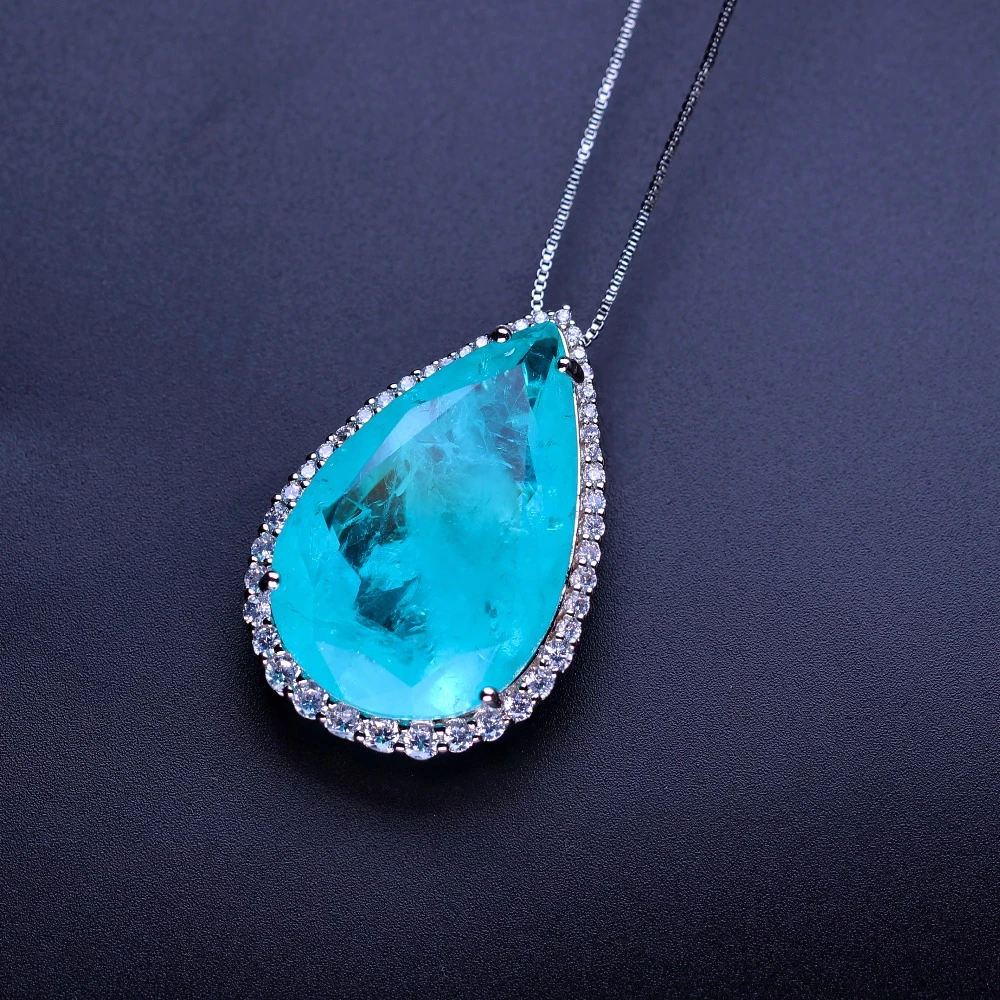 Collar con Colgante de Piedra de fusión en forma de gota de agua azul