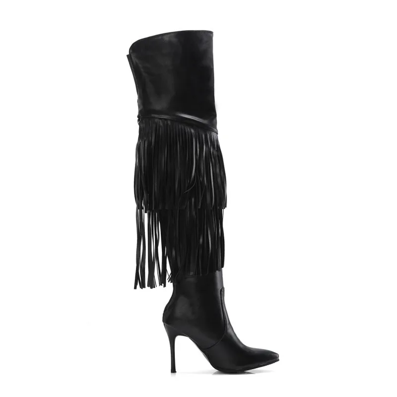 Femmes Plus À Haute Les Avec TailleXz Talons Cuisse La brown Pour 093 Couches Black Glands Mocassins Bottes Frangées2 3JlcKTF1