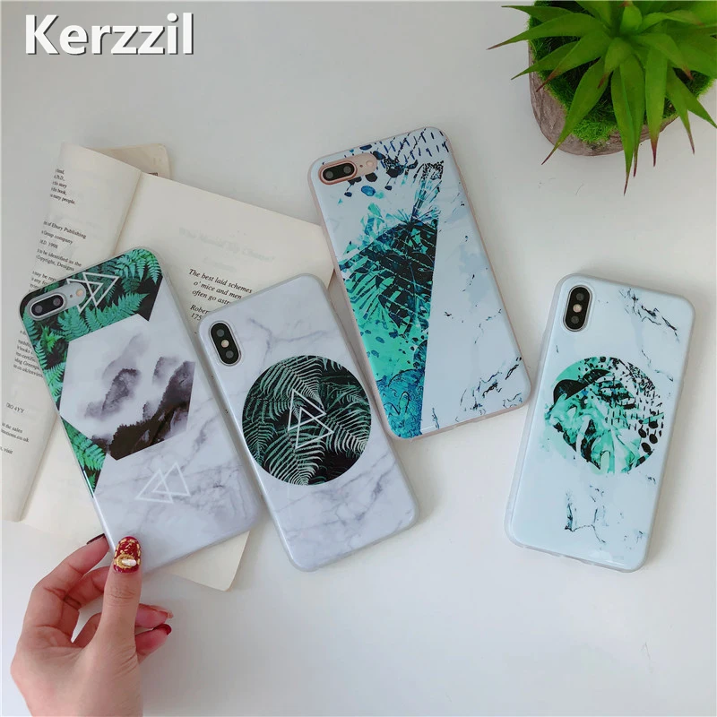 

Kerzzil Fresh Geometric Marble Phone Case For iPhone X XS XR XsMax 8 7 6 5 Matte Sides Soft Case For iPhone 5S SE 8 7 6 6S Plus