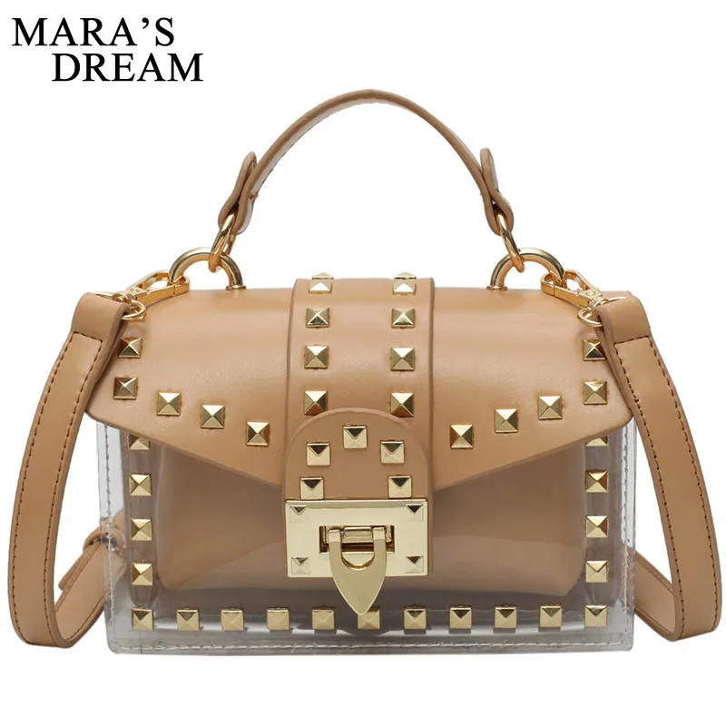 

Mara's Dream 2019 Women's New Korean Version of The Wild Shoulder Slung Fashion Rivet Portable Transparent Jelly Packet
