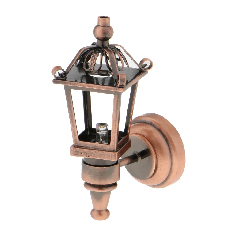 

Alloy 1:12 Scale Dollhouse Miniature LED Light Wall Lamp Model Copper for Dolls House Bedroom Furniture Acc Decor