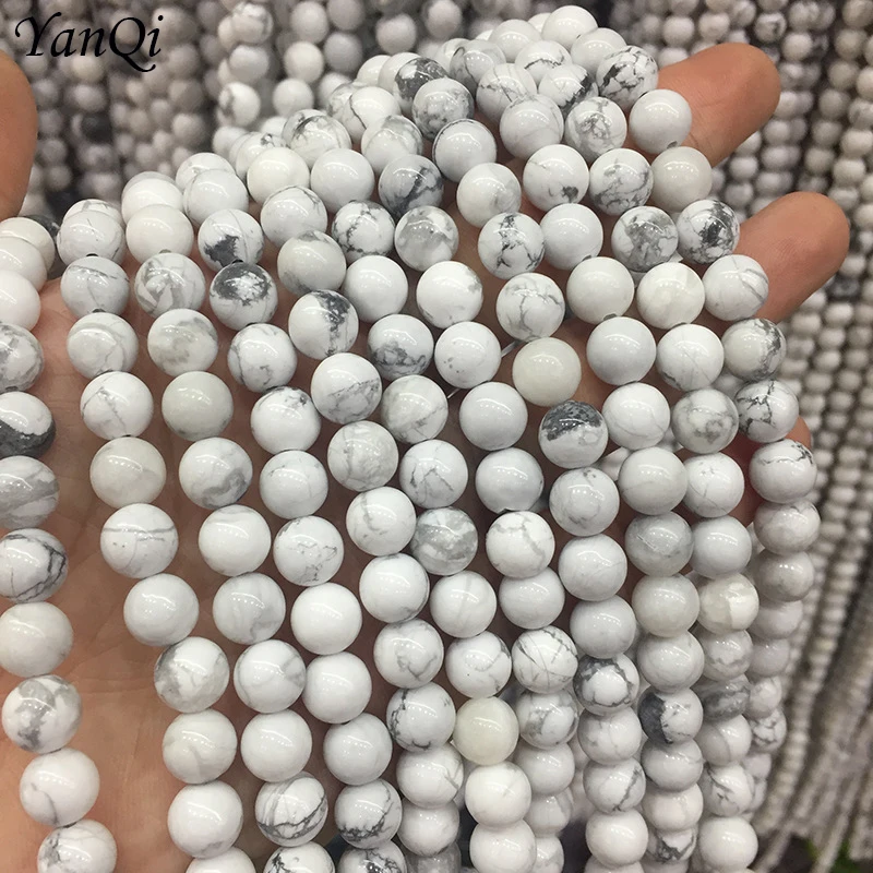 

Natural Gem Stone White Howlite Turquoises Beads 4 6 8 10 12 14MM Bracelet Round Loose Beads 15" DIY Jewelry Making Charm beaded