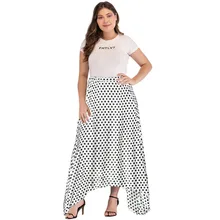 Romacci, Ретро стиль, бохо, длинная юбка, для женщин, плюс размер, высокая талия, горошек, макси, юбка, Боковой разрез, асимметричный подол, летняя шифоновая юбка