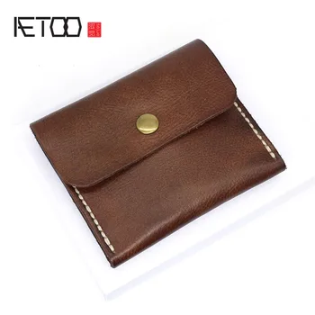 

AETOO Original plant tanned leather wallet handmade stitch retro card pack male driver's license student coin package vintage