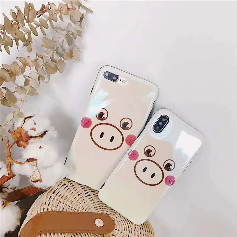 Blue Light Ray Cases Cute Piggy Big Eyes Face Animals Pattern Phone IMD Covers For iPhone X 6 6s Plus 7 8 Fundas Coque Capa |