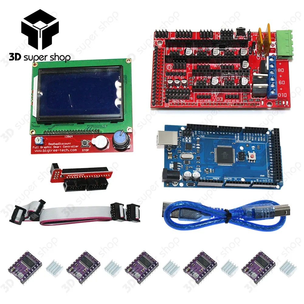 

3D Printer kit 1pcs Mega 2560 R3 + 1pcs RAMPS 1.4 Controller+ 5pcs DRV8825 Stepper Motor Drive + 1pcs LCD 12864 controller