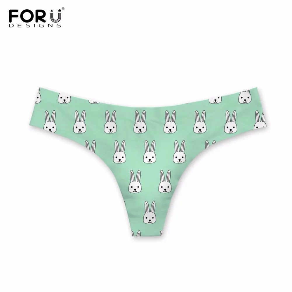 

FORUDESIGNS Cute Cartoon Rabbit/Bunny Print Woman Sexy Thongs Casual Summer Green Thongs Ultra-thin Breathable Lingerie Panties