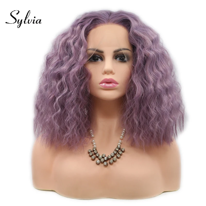 Sylvia Смешанная Фиолетовый Короткие странный прямо синтетические кружева спереди парики с пробор Природные Фиолетовый жаропрочных волокна