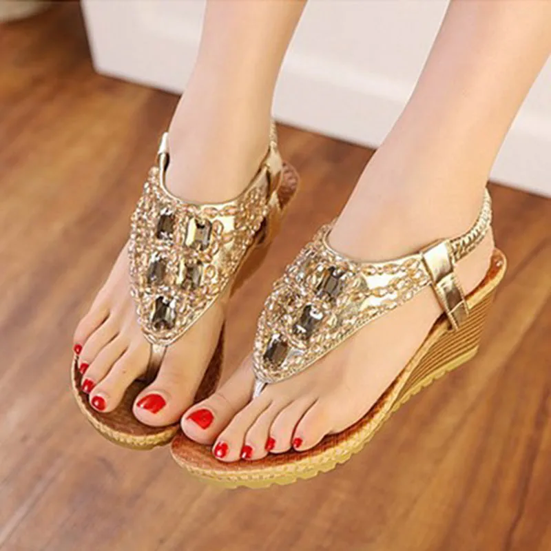 

Plus Size 34-42 Sandals Women New Women Wedges Sandals Fashion Crystal Summer Woman Shoes Footwear Beach Flip Flops Shoes Women