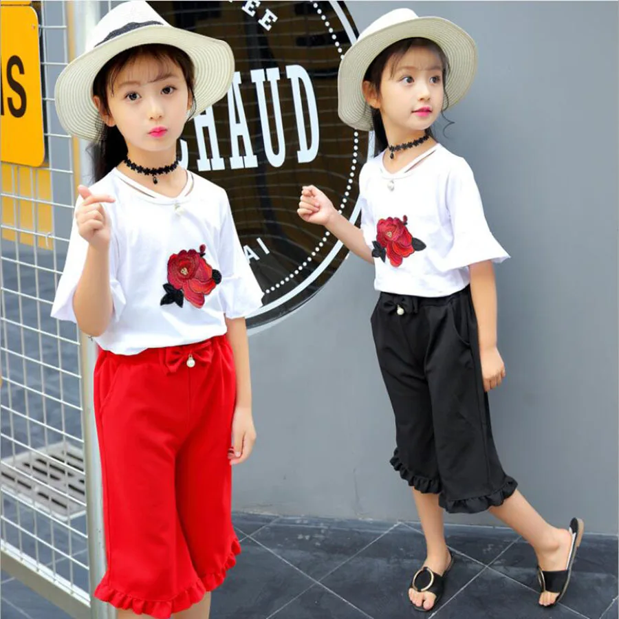 

Girls clothes kids sets summer Style tops+shorts children fashion soft Tee+trousers 3-12 Y children outwear baby sweat clothes