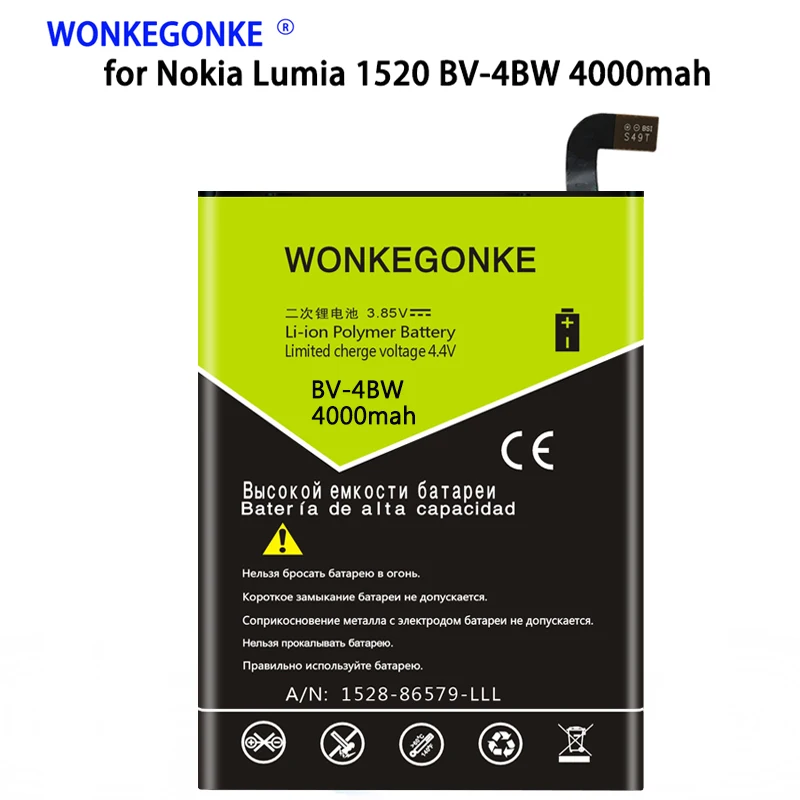 

WONKEGONKE BV-4BW for Lumia1520 New Battery for Nokia Lumia 1520 BV4BW Batteries Bateria
