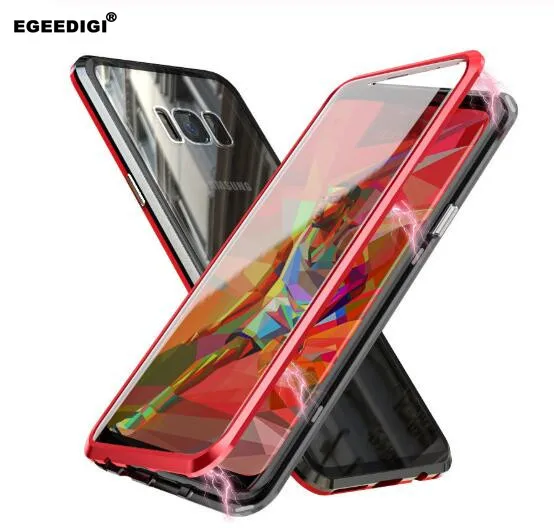 

Egeedigi Dual Tempered Film Magnet Case For Samsung A7 A9 A8+ A8 A30 A50 A40 A60 A70 Note8 Note 8/9 S8 S9 S10 5G Plus Metal Case