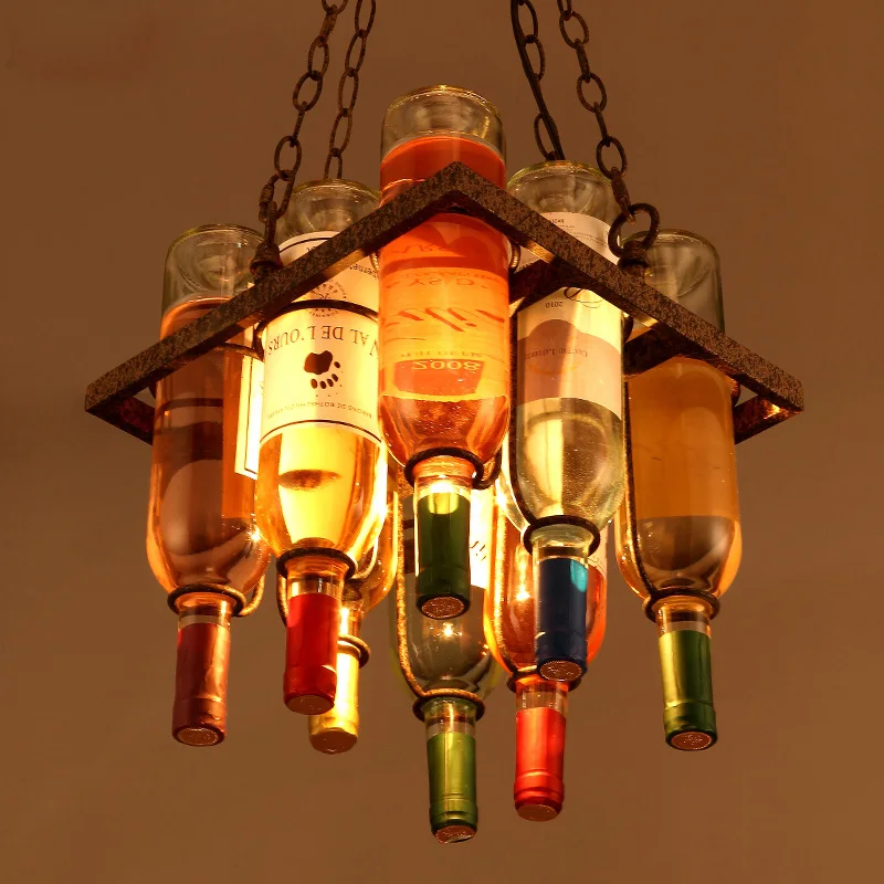Candelabros creativos de Arte nórdico, lámpara colgante cadena de botella de retro, accesorio de iluminación de cocina para comedor/bar/restaurante - AliExpress