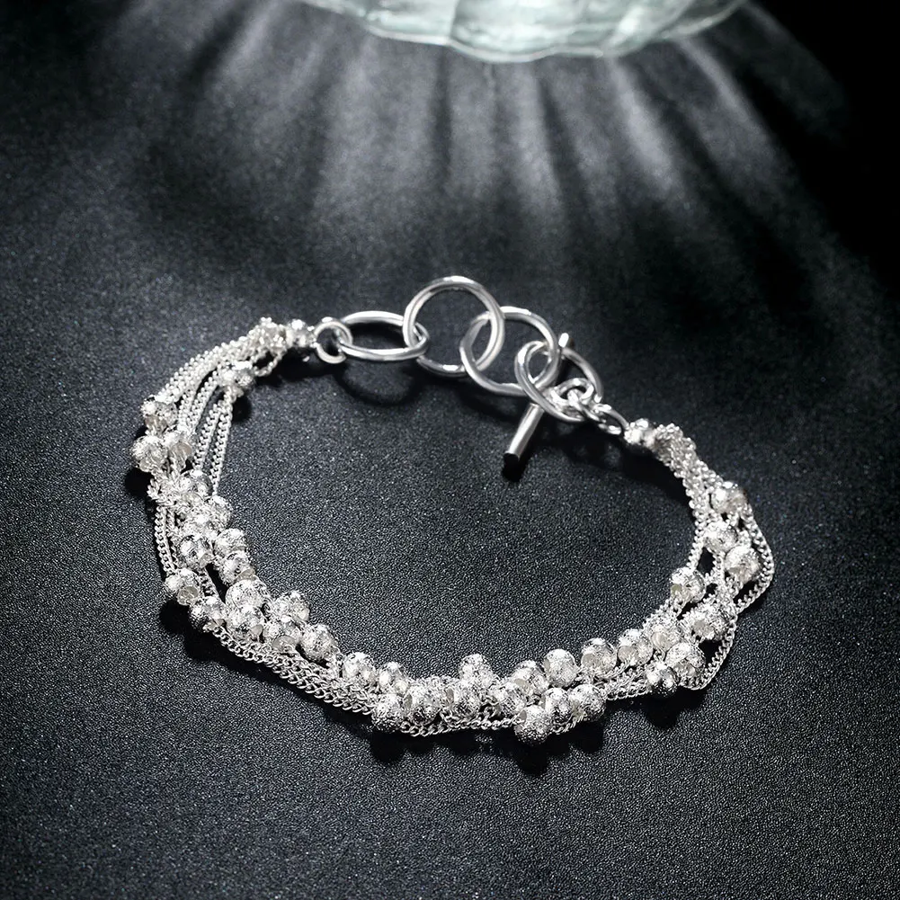 

Wholesale beads chain silver color bracelets women lady Girl wedding high quality fashion jewelry Christmas gift cute gift H030