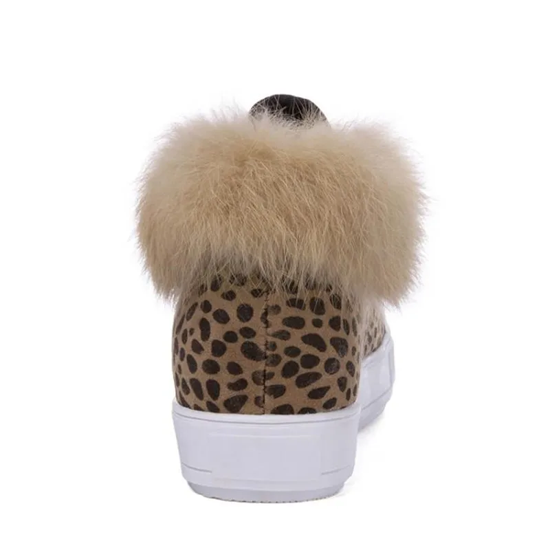 Big Size 30-44Fashion Leopard Women Flat Platform Sneakers Round Toe Lace Up Lady Casual Shoes Winte Warm Plush Fur Female Shoes (15)