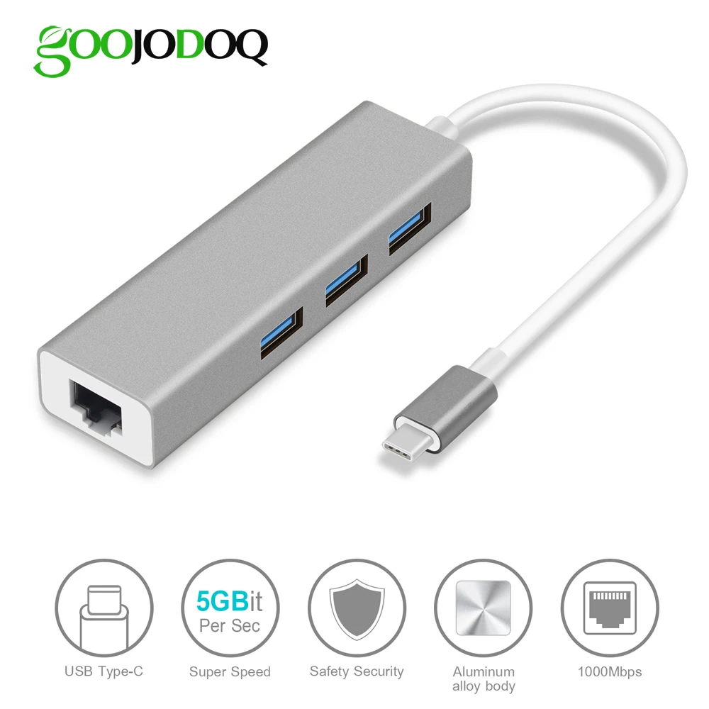 Goojodoq USB C концентратора Gigabit Ethernet Rj45 сетевой адаптер Тип usb C USB 3,0 концентратор 10/100/1000 сетевая карта для MacBook ChromeBook