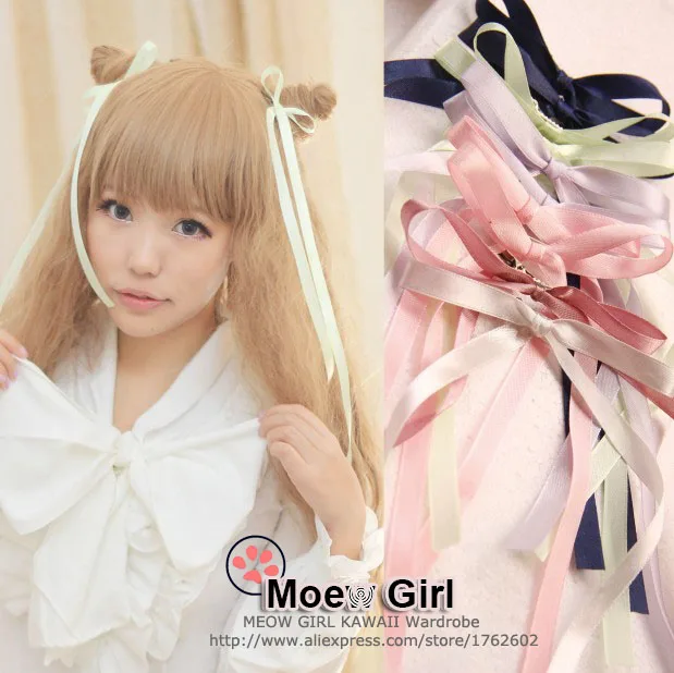 1 Pair Super Cute Girls Women Lolita Long Ribbon Hairpin Kawaii