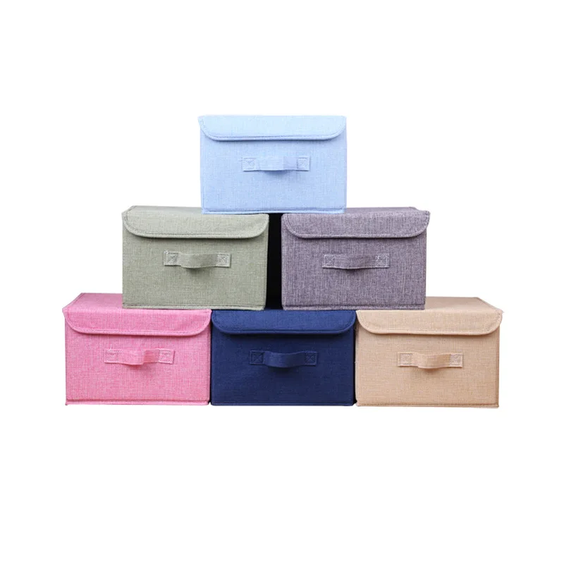 Cotton linen Fabric Folding CD Storage Boxes Foldable Bins Toys Organizer With Lids And Handles Storage Basket Laundry Basket