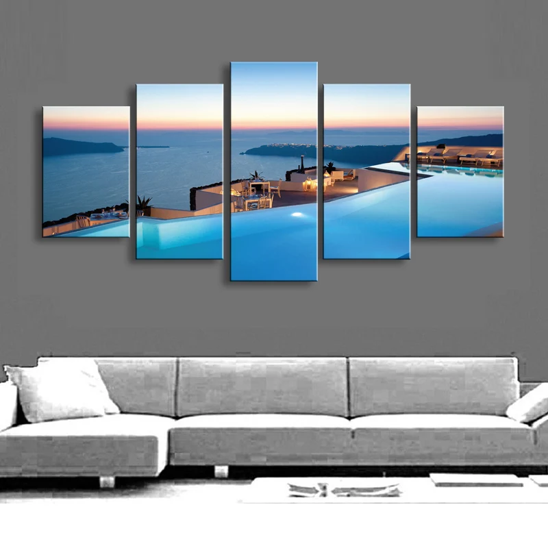 5 pieces high-definition printSantorini Greece Island Sea canvas painting poster and wall art living room picture HaiD-005 (1)