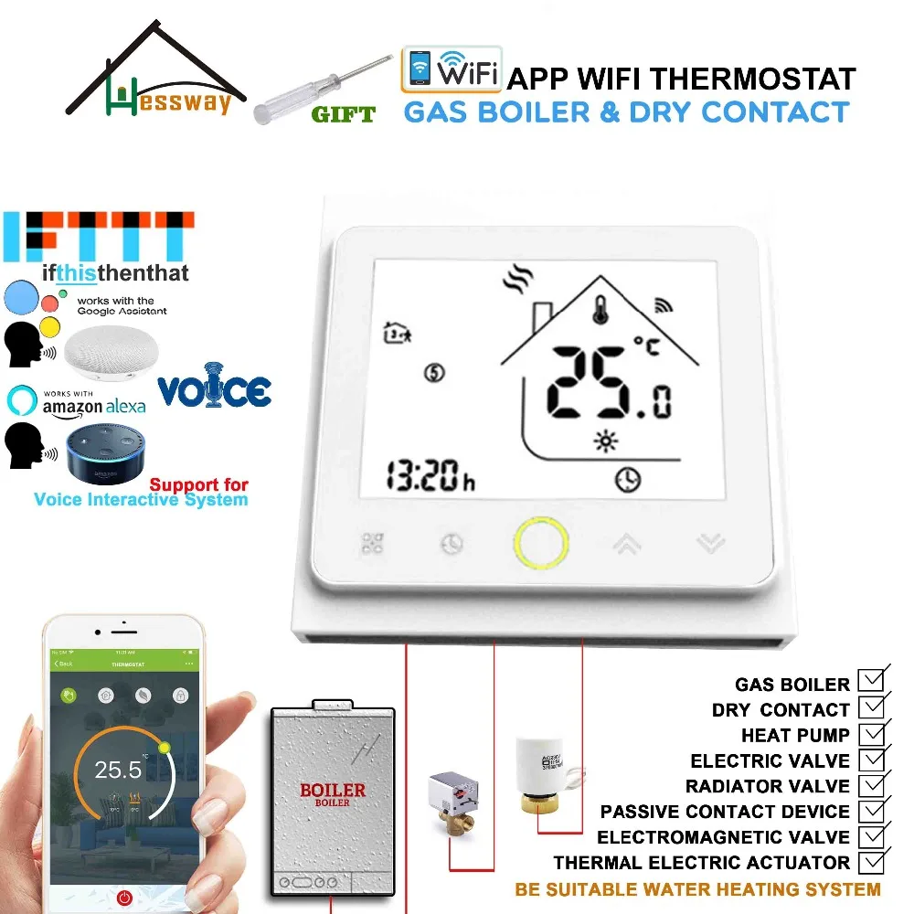 ЕС сухой contac, пассивное соединение настенный газовый котел беспроводной термостат wifi для работы с IFTTT Alexa Google home