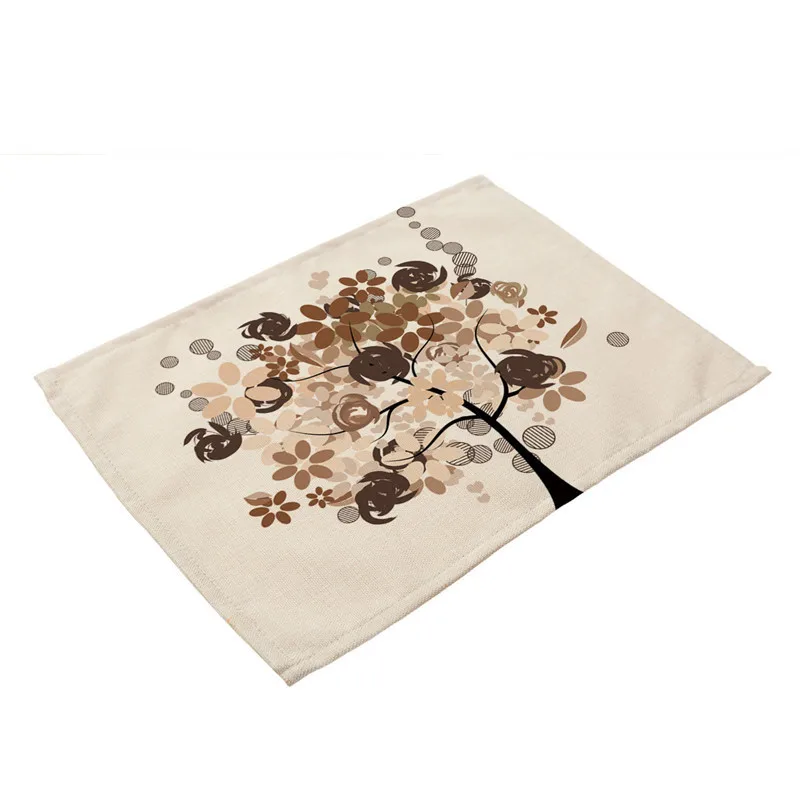 1Pcs Colorful Flower Tree Pattern Kitchen Placemat Coaster Dining Table Mat Cotton Linen Pad Cup Mats 42*32cm Home Decor MP0003 - Цвет: G