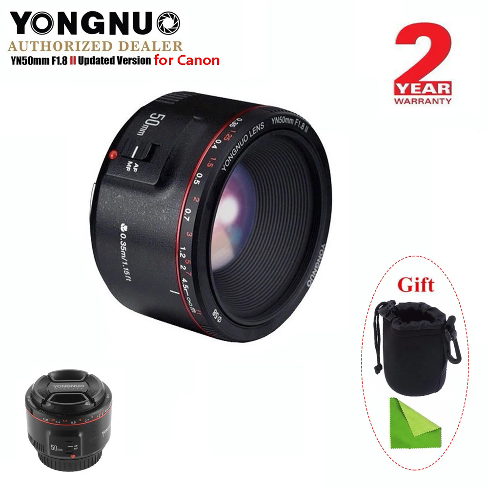 Najtaniej YONGNUO YN50mm F1.8 II duża przysłona automatyczne ustawianie ostrości obiektyw do modeli canon, mały obiektyw Bokeh efekt obiektywu dla EOS 70D 5D2 5D3 lustrzanka cyfrowa