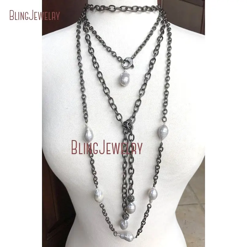 20181010-NM18362-pave crystal clasp choker with gray freshwater baroque pearl pendant on gunmetal texturized chain_2