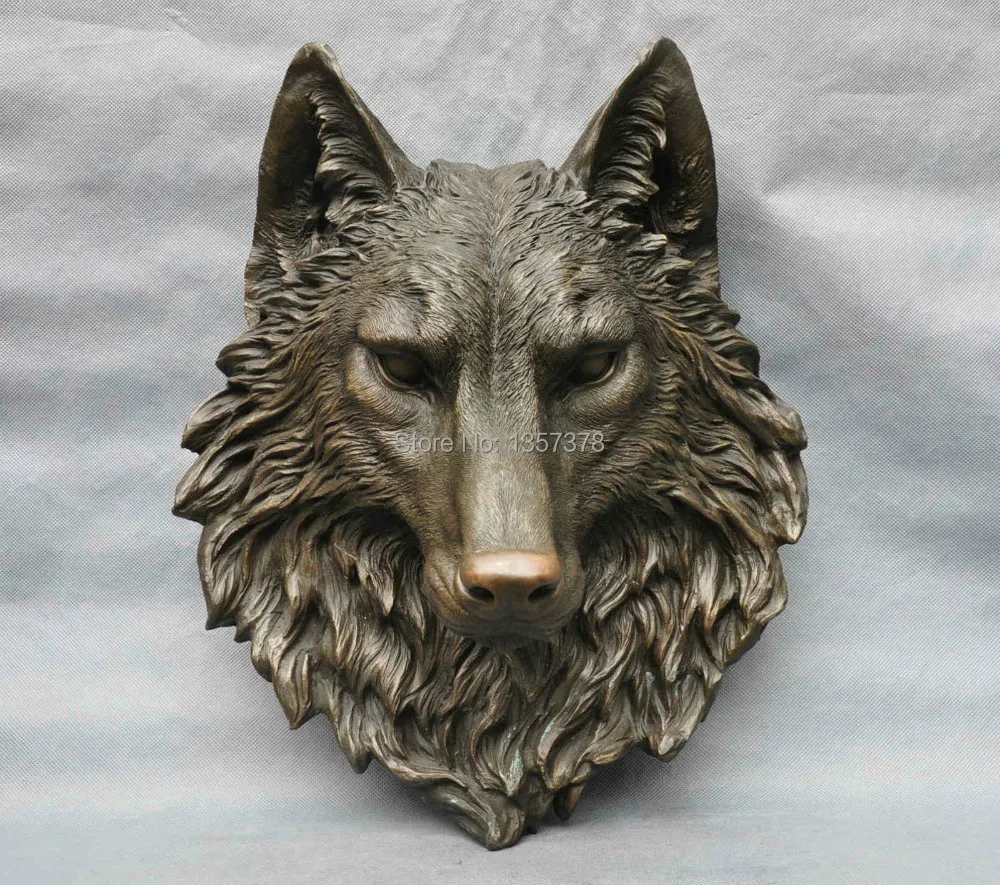 shitou 00777 16 Bronze Animal Violent Wolf head Art Sculpture Statue on