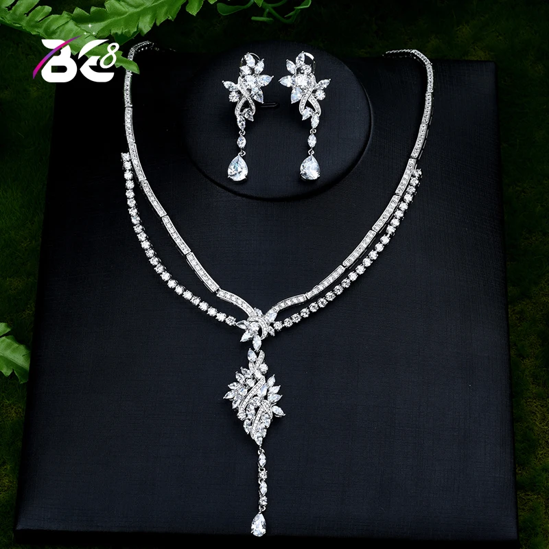 

Be 8 Newest Famous Necklace Earrings Set Nigerian Wedding African Women Jewelry Set With Clear Crystal Stone Bijoux femme S402